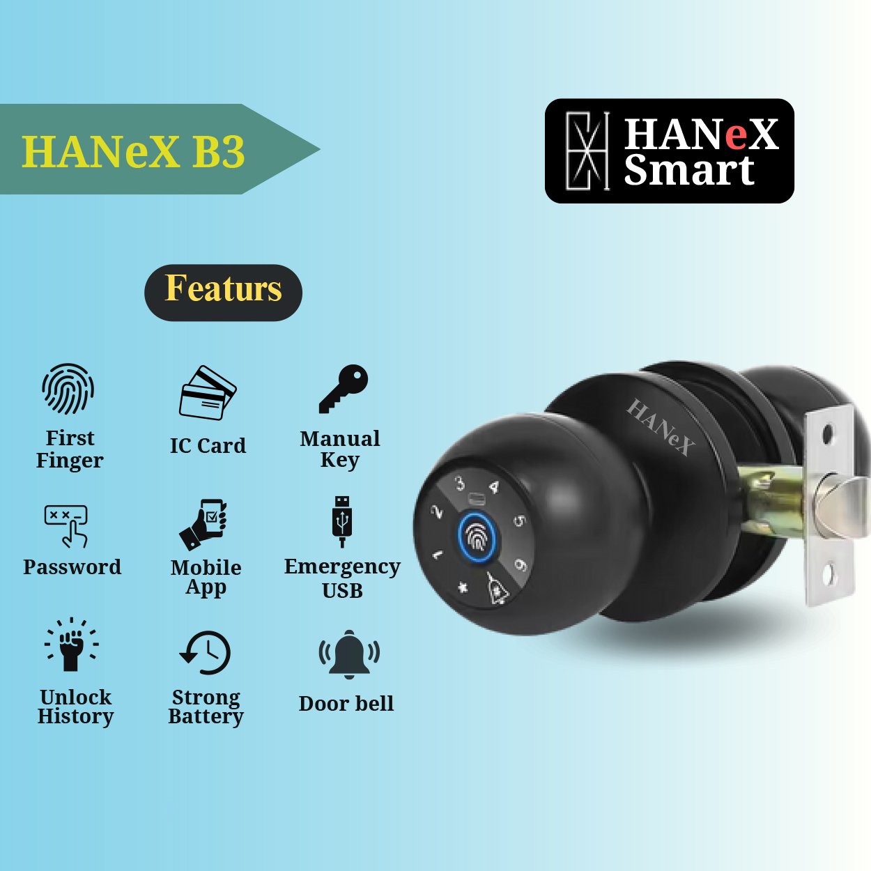 Smart Round Door Lock HANeX B3